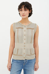 Chanel Grey & Gold Spring 2008 Metallic Knit & Chain Link Cardigan Vest