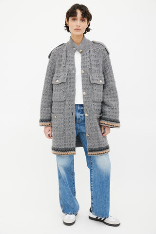 Chanel Grey Knit Button Up Jacket