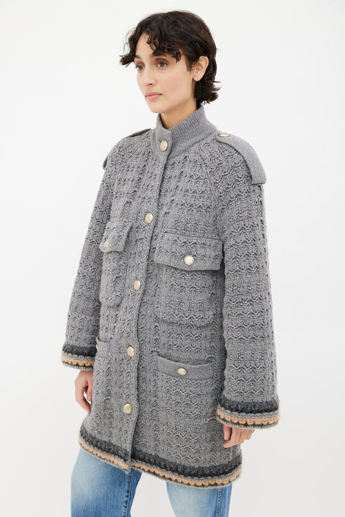 Chanel Grey Knit Button Up Jacket