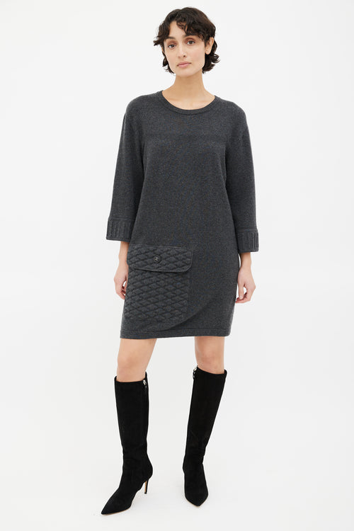 Chanel Grey Quilted Pocket Sweater Dress