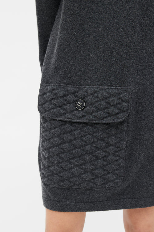 Chanel Grey Quilted Pocket Sweater Dress