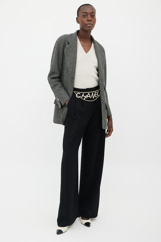 Chanel Black & Cream Wool Three Pocket Tweed Blazer
