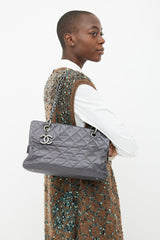 Chanel Grey Metallic Leather Caviar Shoulder Bag