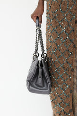 Chanel Grey Metallic Leather Caviar Shoulder Bag