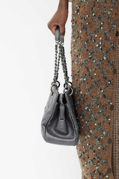 Chanel Grey Metallic Leather Caviar Shoulder Bag