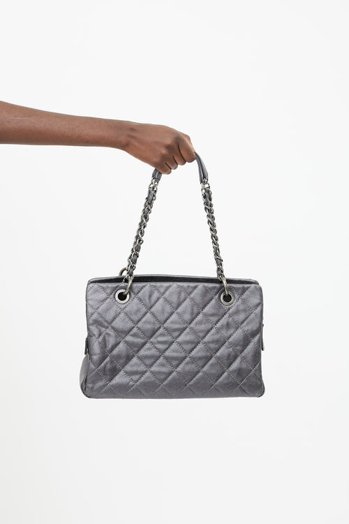 Chanel Grey Metallic Leather Caviar Shoulder Bag