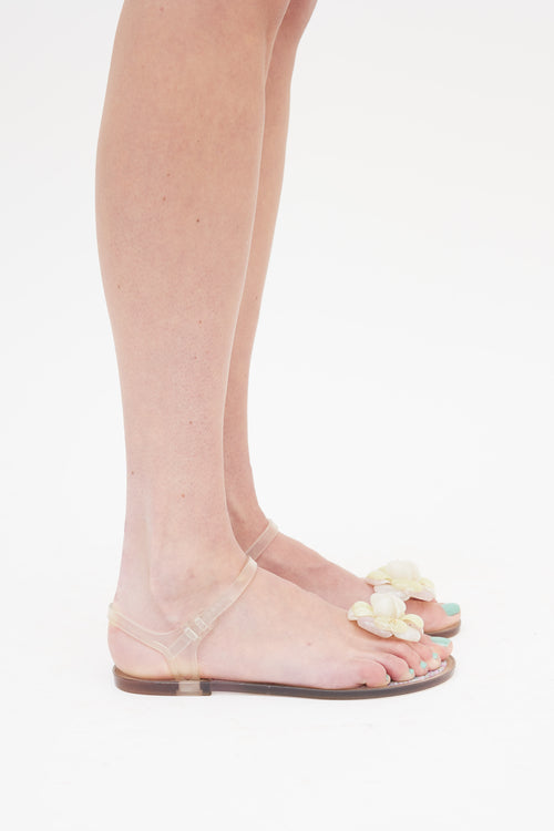 Chanel Multi Clear Camellia Ankle Strap Sandal