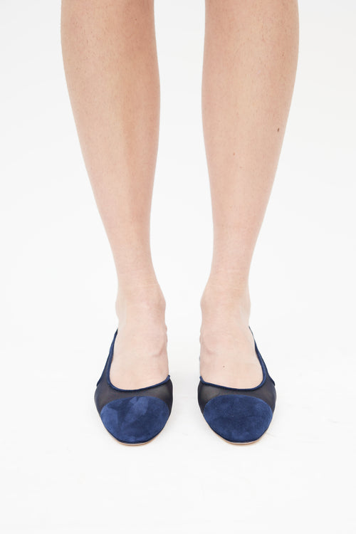 Chanel Navy Suede & Mesh Slingback Flat
