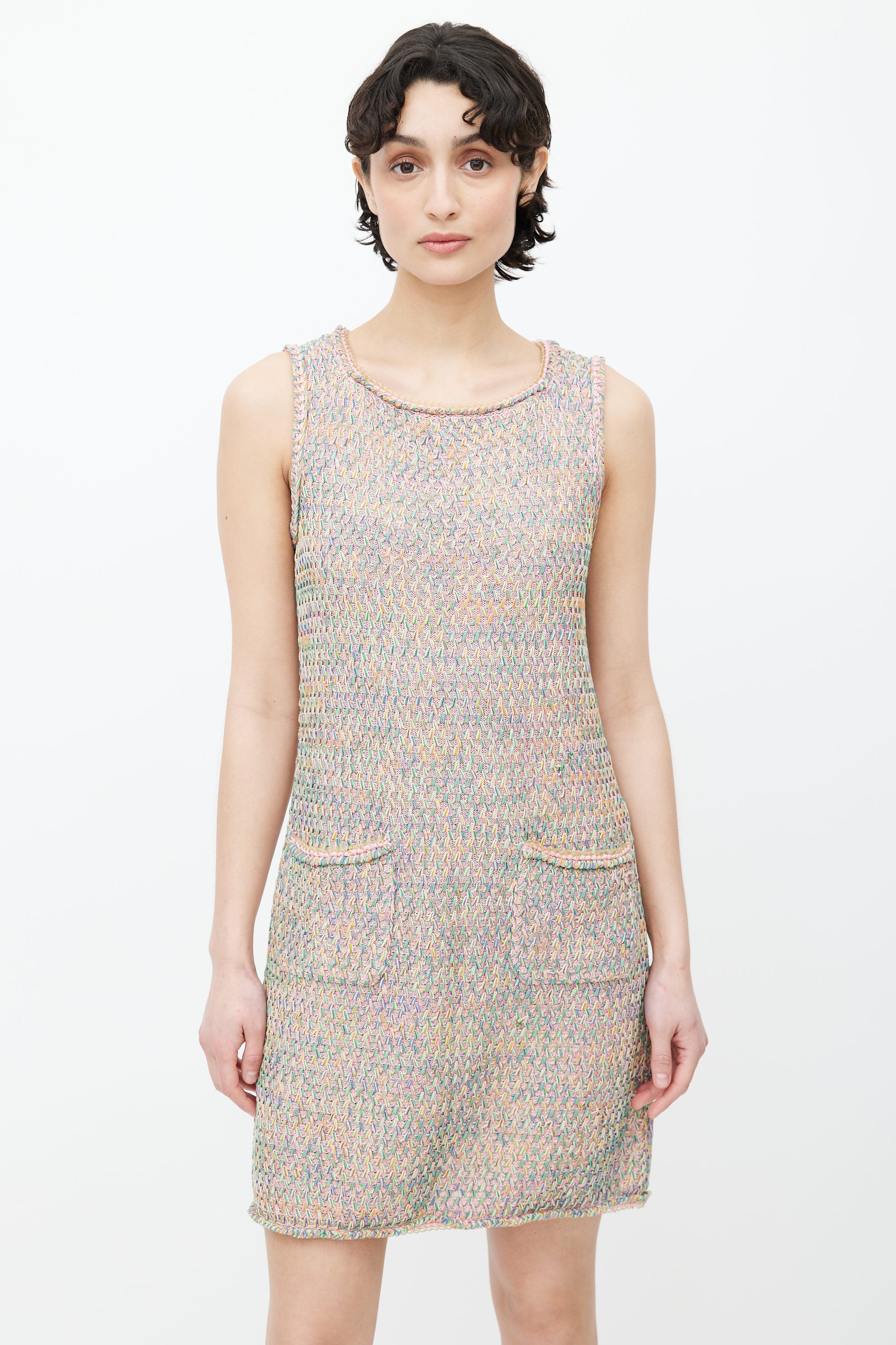 Chanel Multicolor Tweed Pocketed Sleeveless Short Dress M Chanel