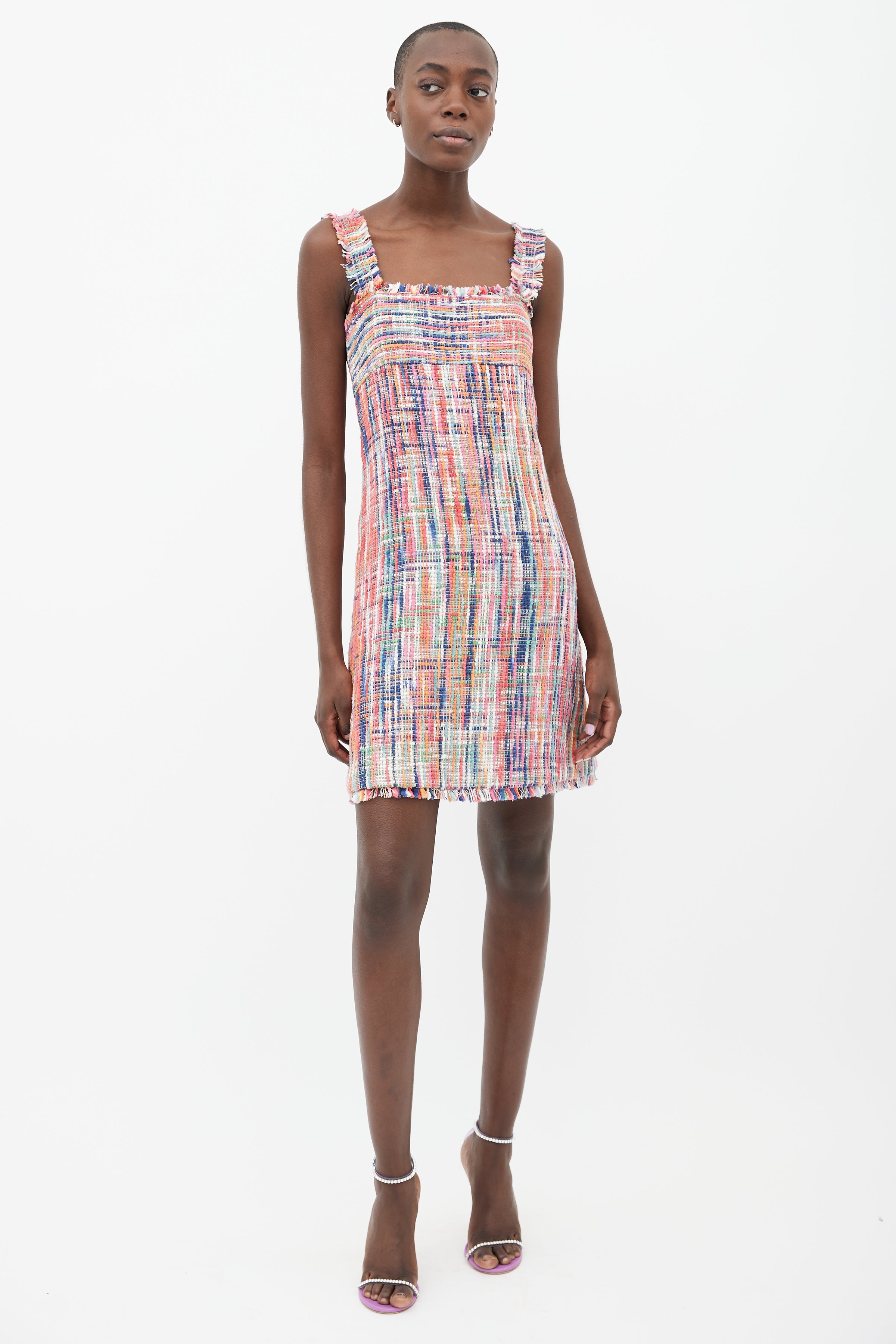 Chanel // Pink & Multi Tweed Shift Mini Dress – VSP Consignment