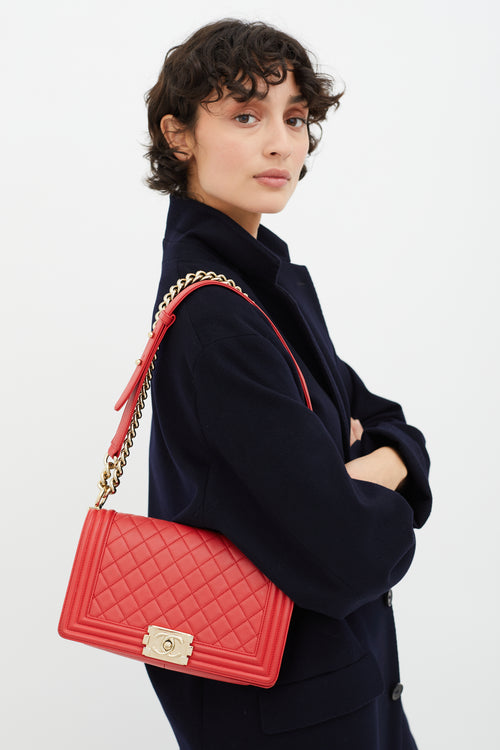 Chanel Red Quilted Leather Boy Bag