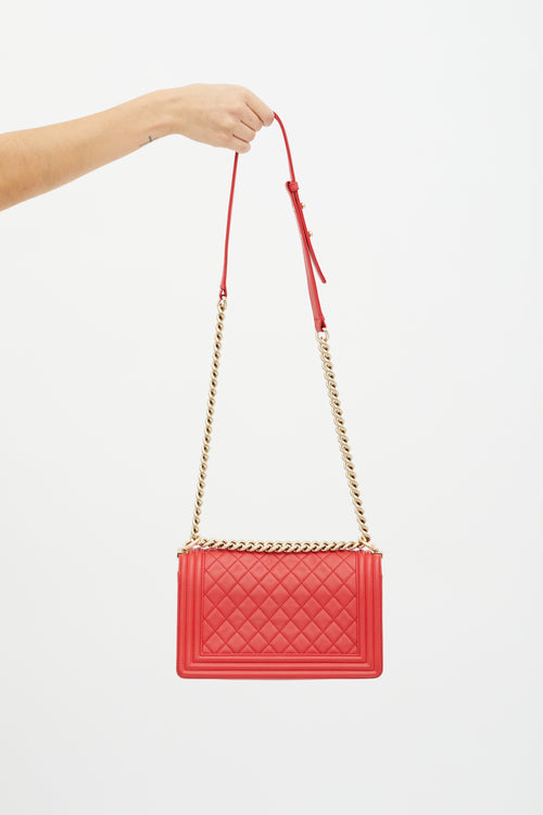 Chanel Red Quilted Leather Boy Bag
