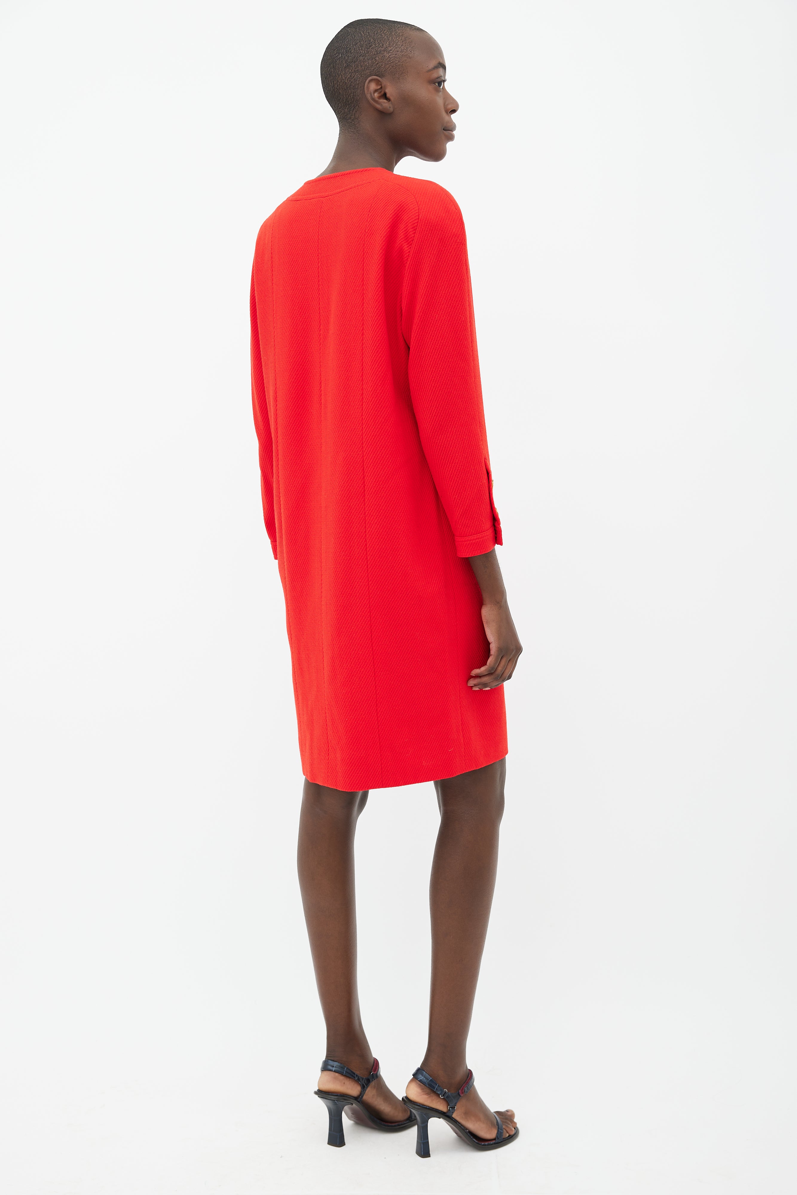 Chanel // 90s Red & Gold-Tone Button Wool Dress VSP Consignment Chanel // 90s Red & Gold-Tone Button Wool Dress VSP Consignment