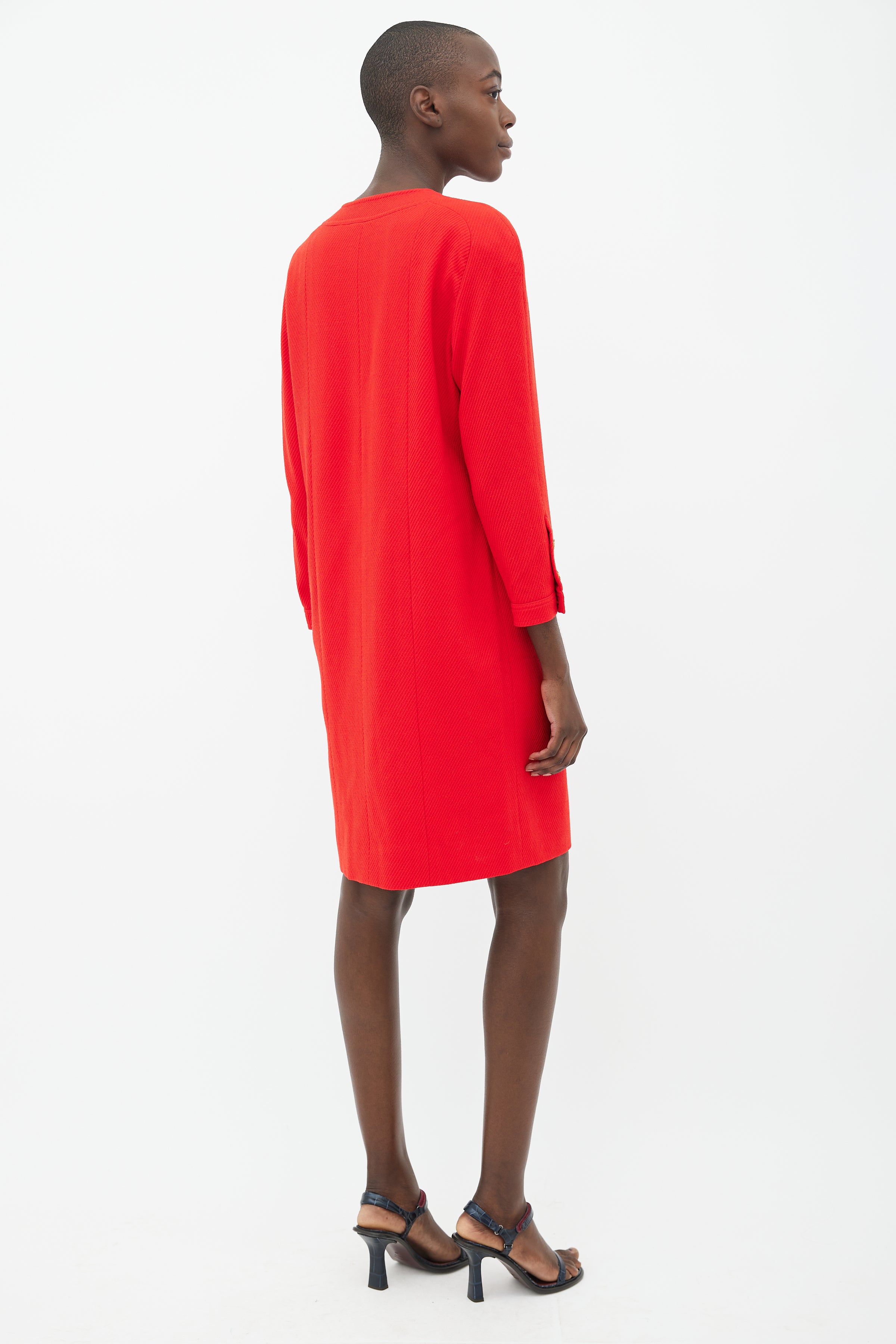 Chanel // 90s Red & Gold-Tone Button Wool Dress VSP Consignment Chanel // 90s Red & Gold-Tone Button Wool Dress VSP Consignment