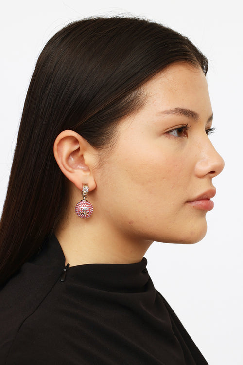 Chanel 2021 Pink Crystal Drop Crystal Ball Earring