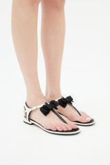 Chanel Spring 2017 Black & Cream Leather Bow T-Strap Sandal