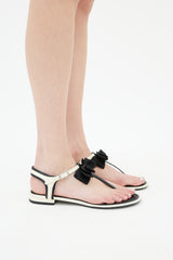 Chanel Spring 2017 Black & Cream Leather Bow T-Strap Sandal