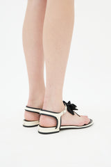 Chanel Spring 2017 Black & Cream Leather Bow T-Strap Sandal