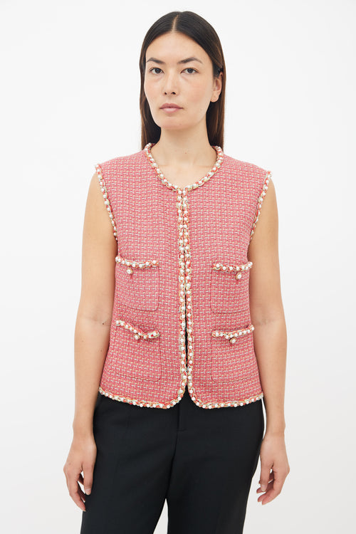 Chanel Spring 2017 Red Multicolour Tweed Vest