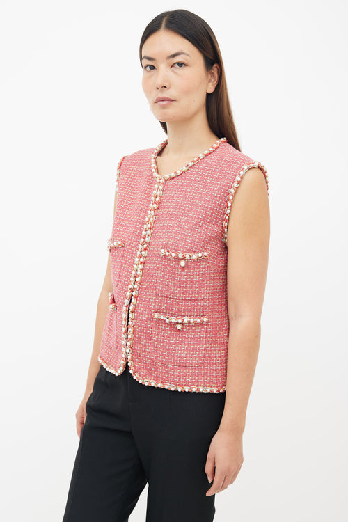 Chanel Spring 2017 Red Multicolour Tweed Vest