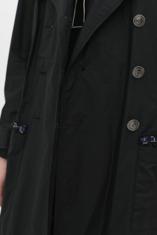 Black Double-Breasted Trim Rain Coat