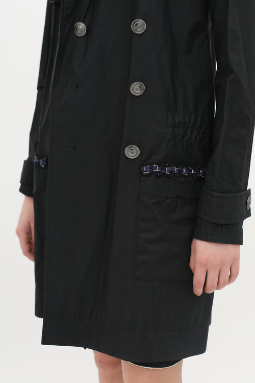 Black Double-Breasted Trim Rain Coat