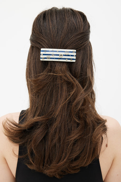Chanel White, Blue & Gold 2010 Cruise Striped Nautical Hair Barrette