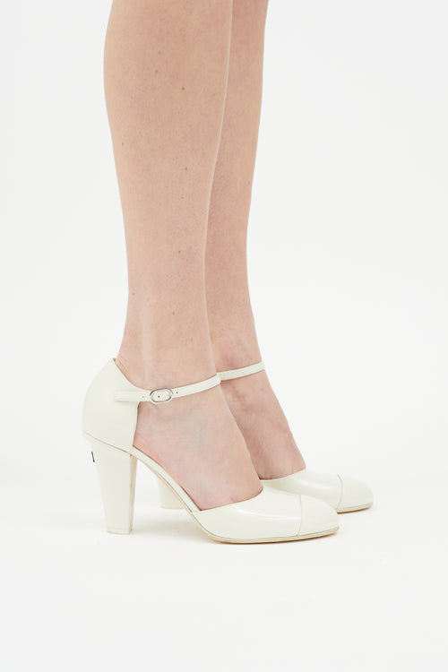 Chanel Cream Patent Leather Ankle Strap Pump