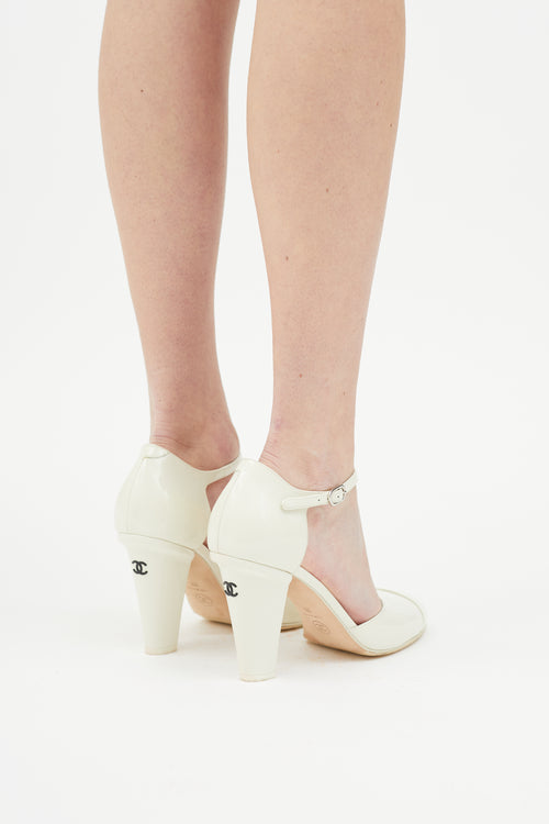 Chanel Cream Patent Leather Ankle Strap Pump