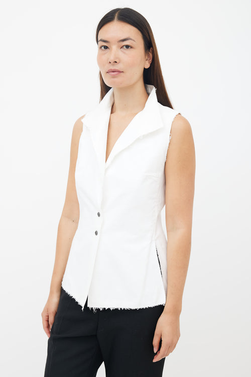 Chanel White Sleeveless Collared Vest Top