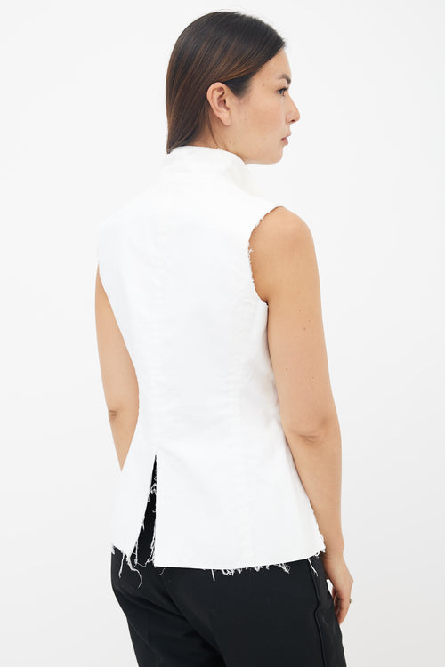 Chanel White Sleeveless Collared Vest Top