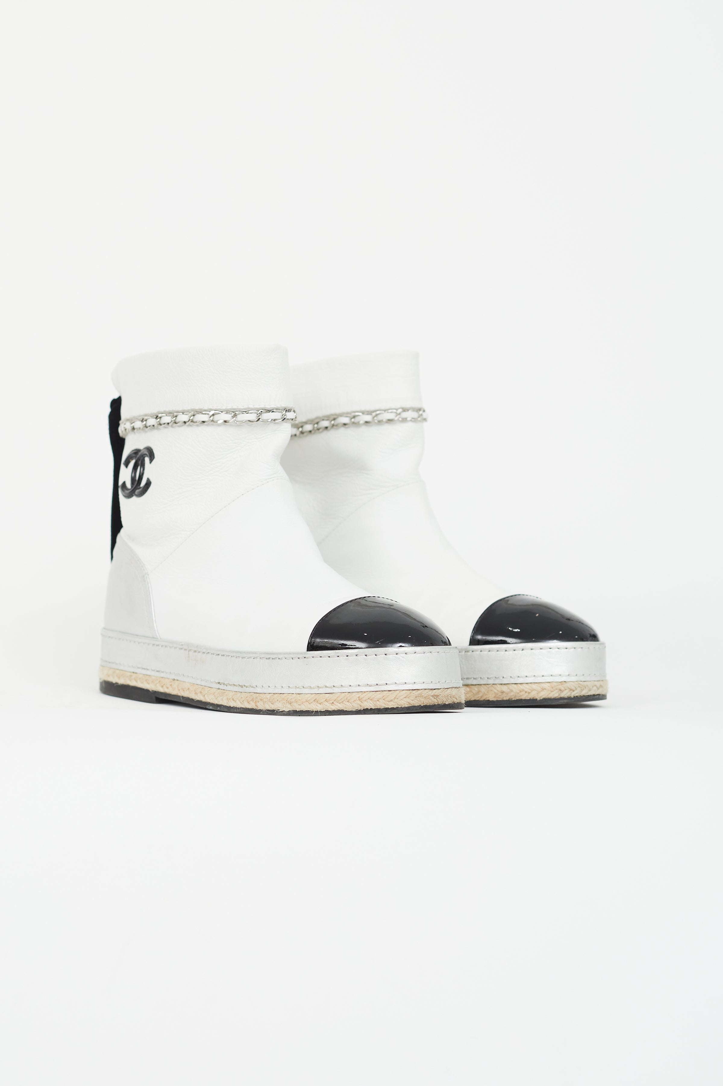 CHANEL, Shoes, Chanel Whiteblack Lambskin Espadrilles Size 37