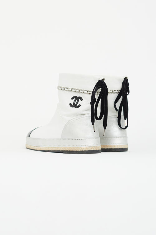 Chanel White Leather Espadrilles Boot