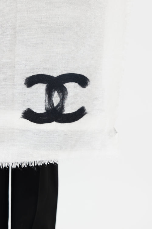 Chanel White & Black Brush Stroke Stripe Knit Scarf