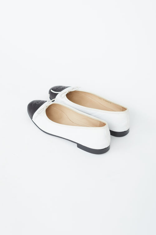 Chanel White & Black Leather Toe Cap Ballet Flat