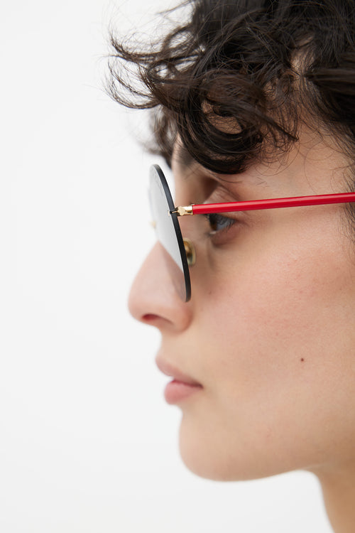 Chanel X Pharrell 2019 Red & Black Gold Plated Circle Sunglasses