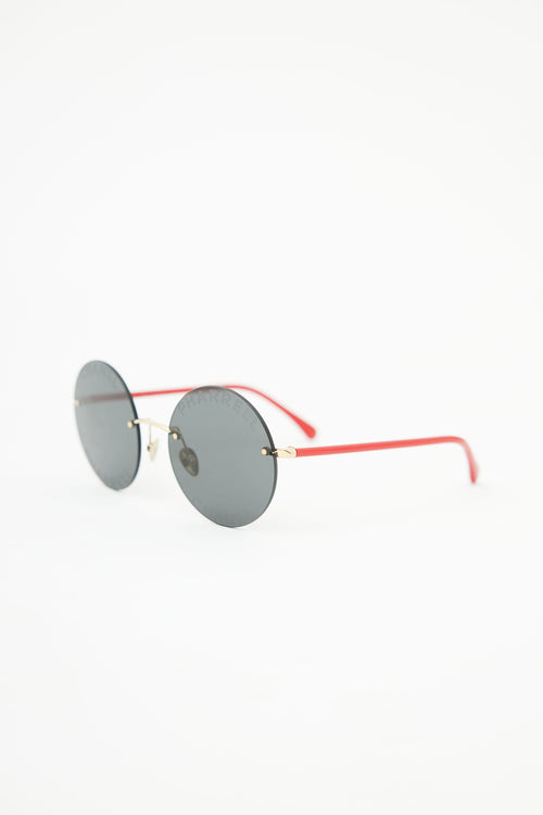 Chanel X Pharrell 2019 Red & Black Gold Plated Circle Sunglasses