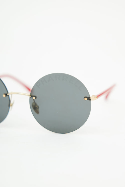 Chanel X Pharrell 2019 Red & Black Gold Plated Circle Sunglasses