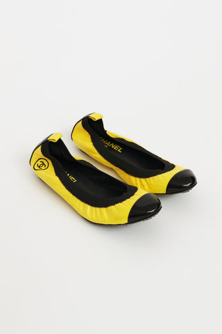 Chanel Yellow & Black Cap Toe Ballet Flats