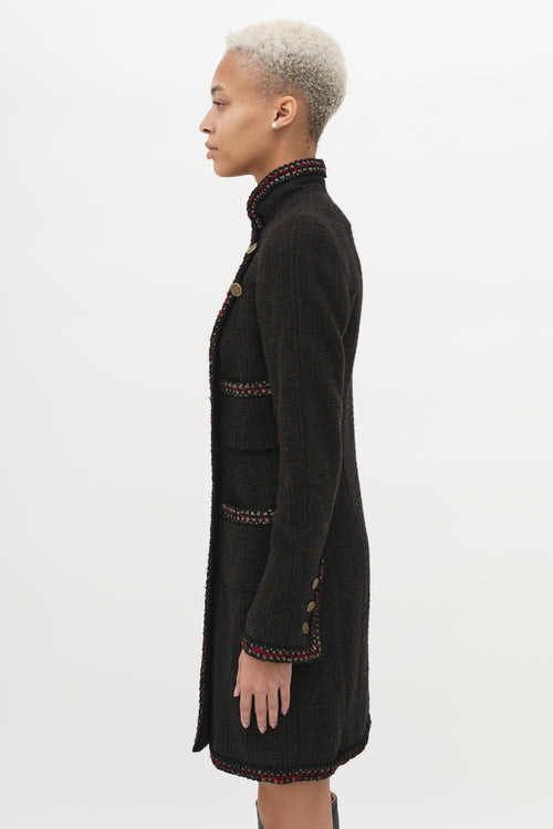 Chanel Brown Double Breasted Tweed Dress