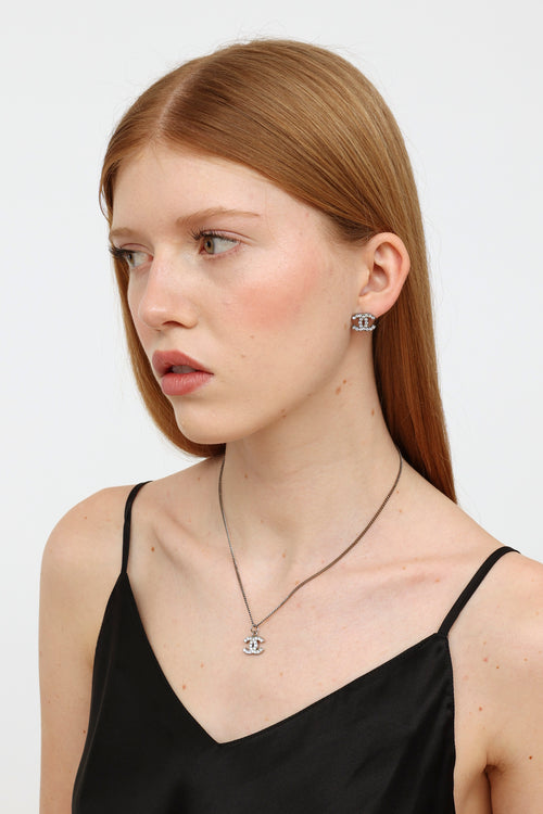 Chanel 08V Crystal CC Pendant Necklace