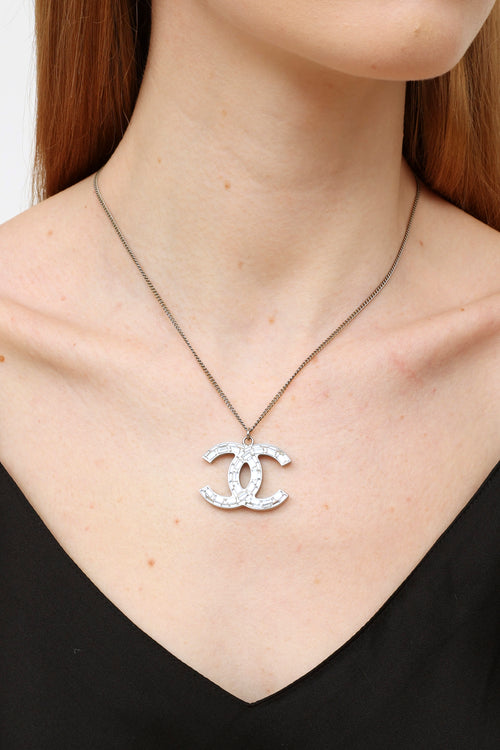 Chanel 11P Silver-Tone CC Embelished Necklace