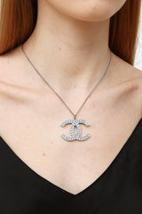 CHANEL Crystal CC Necklace Silver 418349