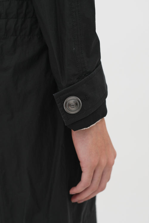 Chanel Black Double-Breasted Trim Rain Coat