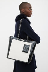 Chanel Black Patent & Cream Hair Tote Bag