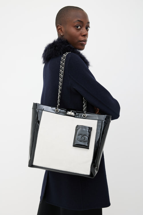 Chanel Black Patent & Cream Hair Tote Bag