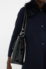 Chanel Black Patent & Cream Hair Tote Bag