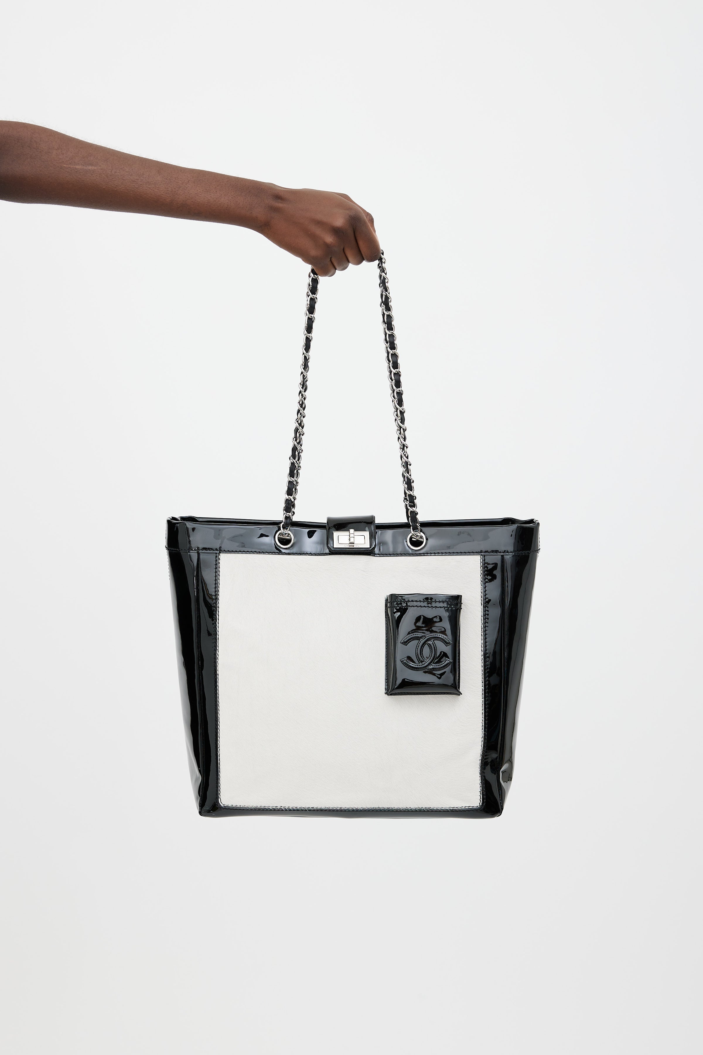 Chanel // Black Patent & Cream Hair Tote Bag – VSP Consignment