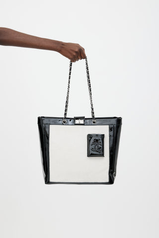 Chanel Black Patent & Cream Hair Tote Bag