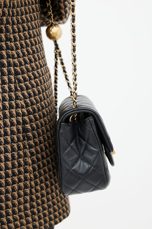 Black Quilted CC Pearl Crush Mini Rectangular Flap Bag